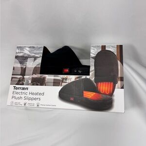 Terraen Electric Heated Plush Slippers Black Size L Warm Cozy New